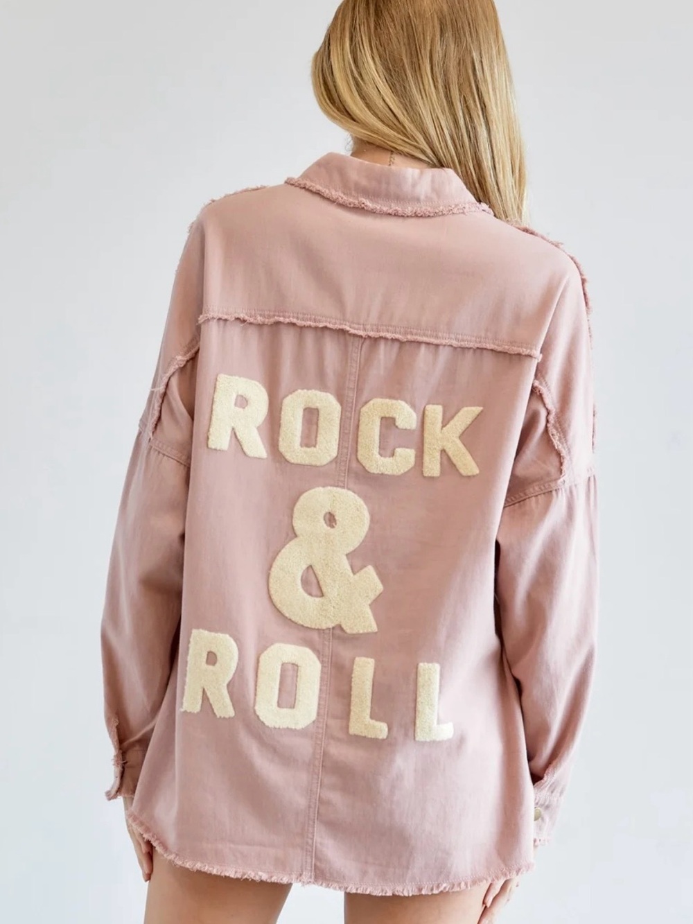 DAVI & DANI Rock &Roll Washed Blush Pink Cotton Button Down Jacket